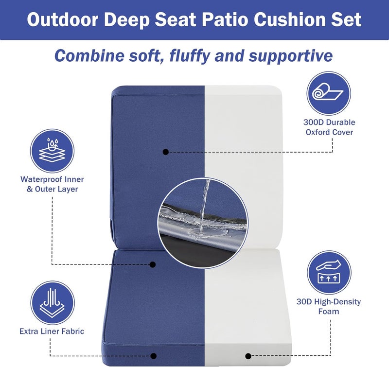 IPYNBAP Outdoor Cushions, Outdoor Chair Cushions 24x24x4 Inch, Cushions for Outdoor Furniture with Removable Cover, Waterproof & Fade Resistant Outdoor Seat Cushions for Patio, Lawn, Navy Blue - Image 3